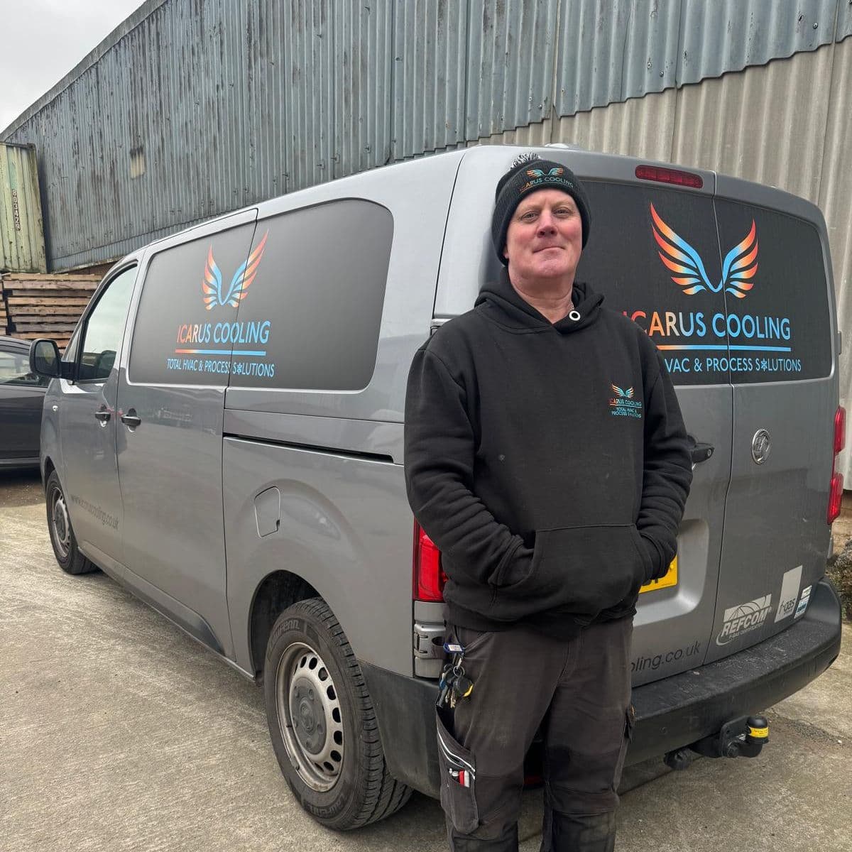 Roger in front of van